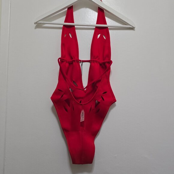 Gigi C Casey Plunging One Piece. Red. Sz S. NWT RP $205. Sexy, Elegant, Lux - Picture 6 of 11
